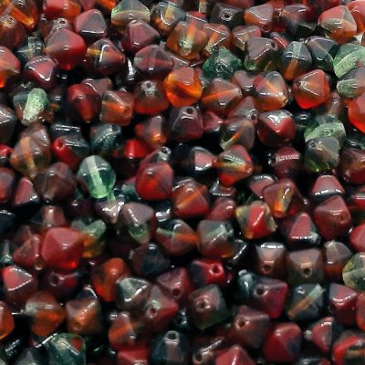 glaskralen-tsjechisch-glas-bicone-rood-groen-kleurmix