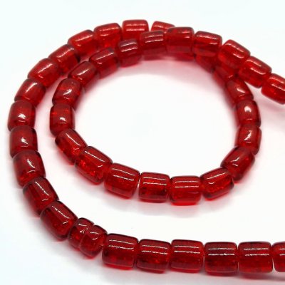 crackle-glaskralen-cililinder-rood