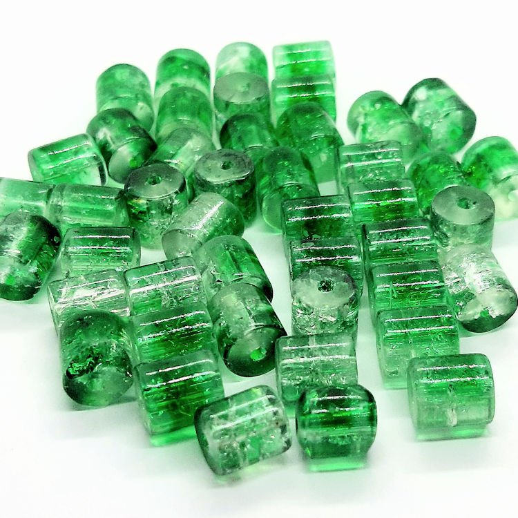 crackle-glaskralen-cililinder-transparant-groen