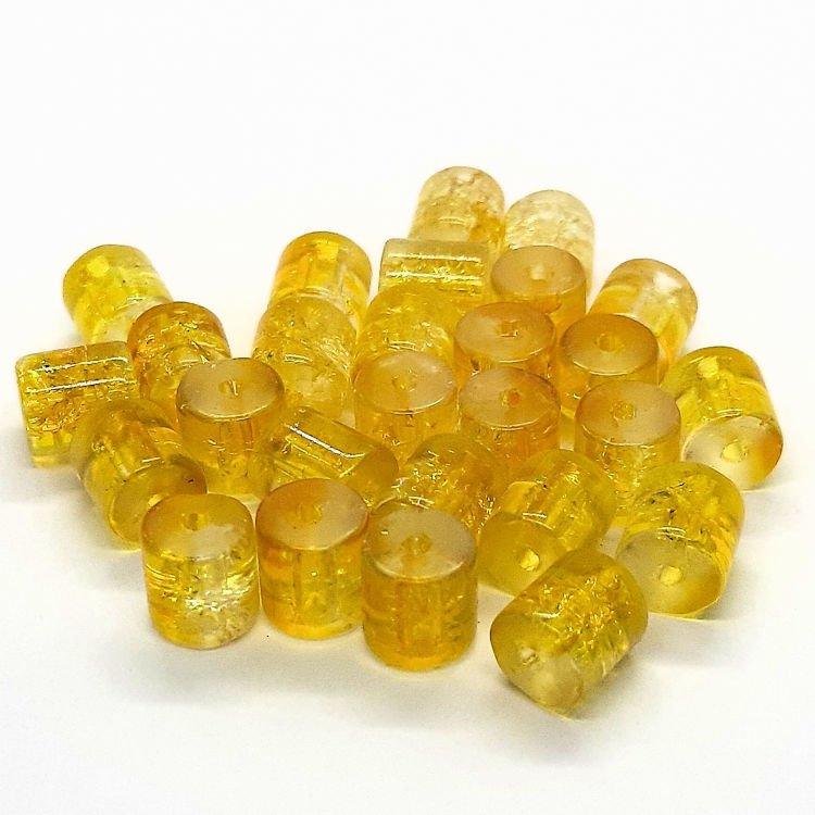 crackle-glaskralen-cililinder-geel