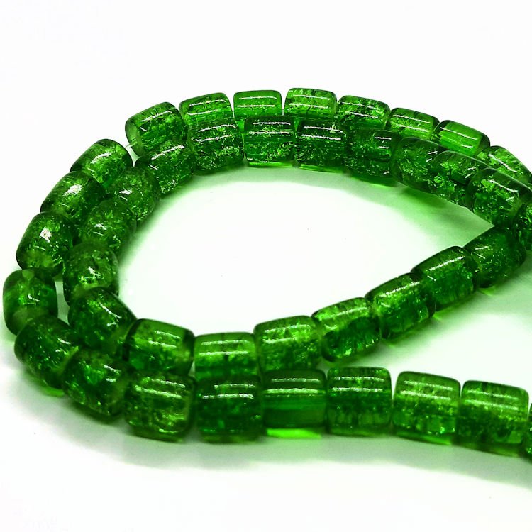 crackle-glaskralen-cililinder-groen