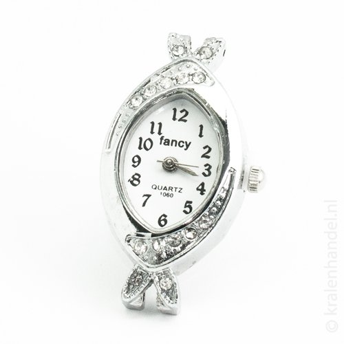 horlogekastje zilver ovaal met strass