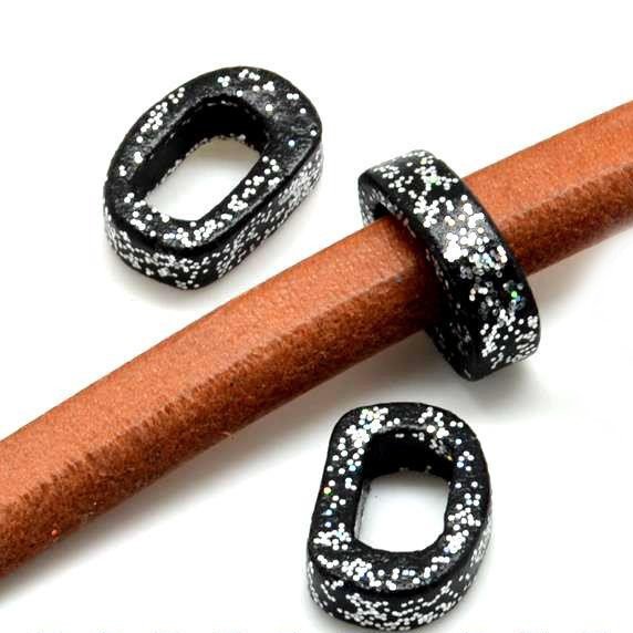 kraal van keramiek voor regaliz leer zwart met glitters