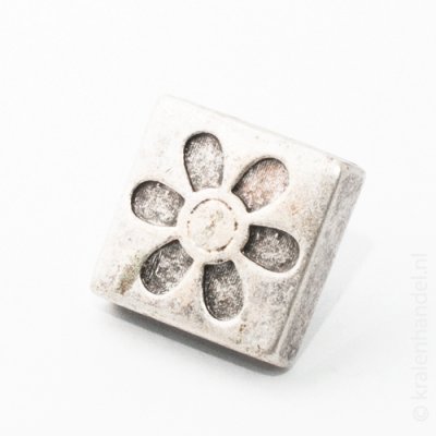 Schuifkraal vierkant bloem oud-zilver