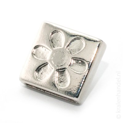 Schuifkraal vierkant bloem zilver