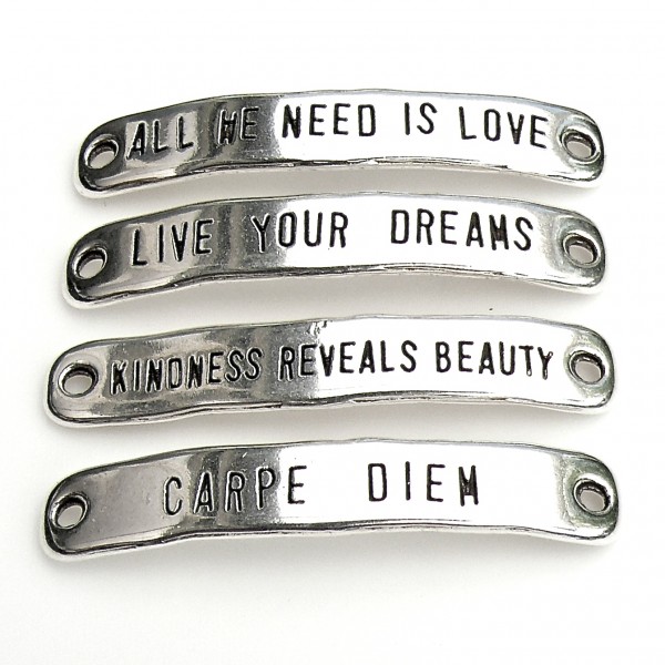 DQ tussenzetsels 4 stuks met tekst, 7x40mm, antiek zilver