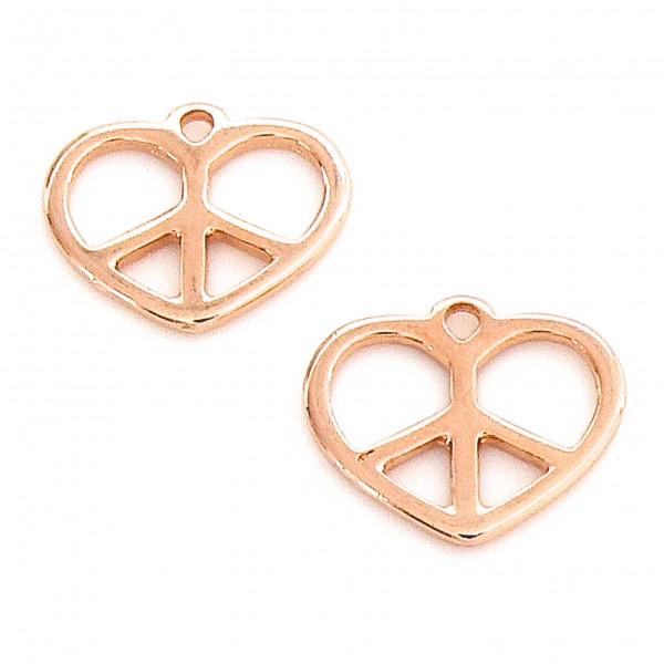Bedel hart peace teken klein 15x17mm, Rose goud