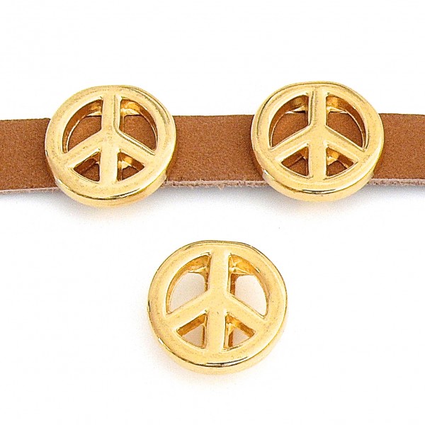 DQ Schuifkraal Peace voor 10mm breed leer, Goud