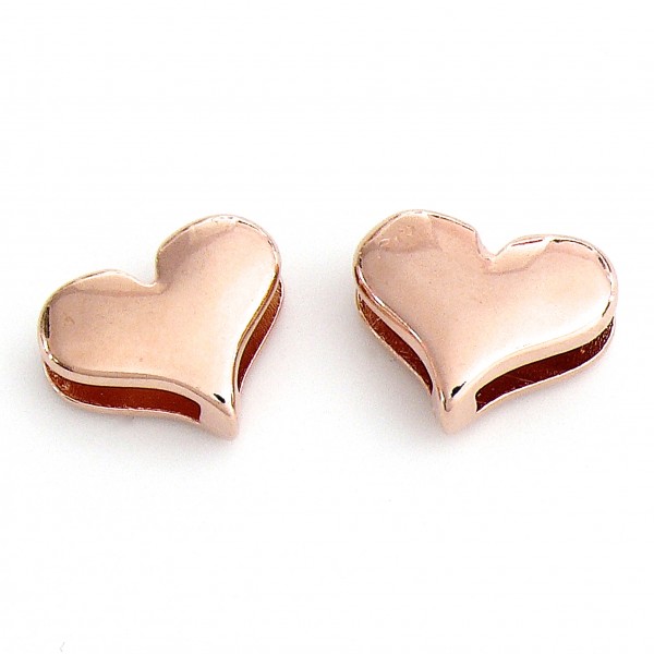 Schuifkraal hart voor 10mm breed leer, 14x16mm, Rose goud