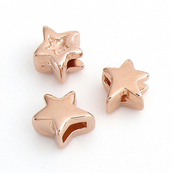 Schuifkraal ster voor 6mm breed leer, 12x13mm, Rose goud