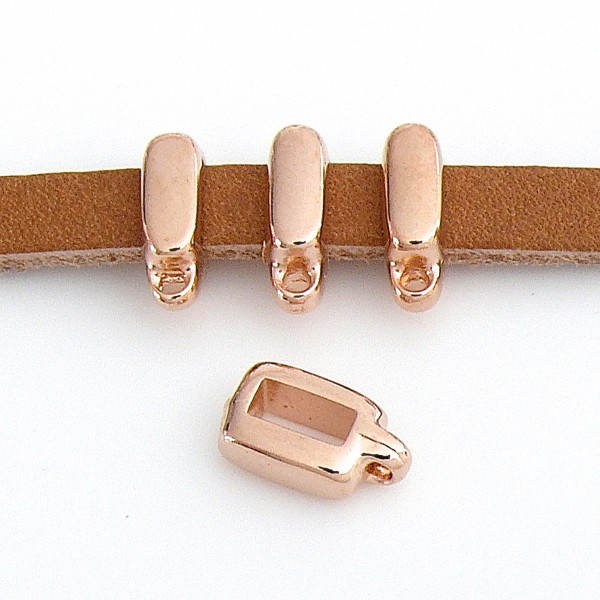 Schuifkraal met oogje 6mm breed leer, 4.15x12mm, Rose goud
