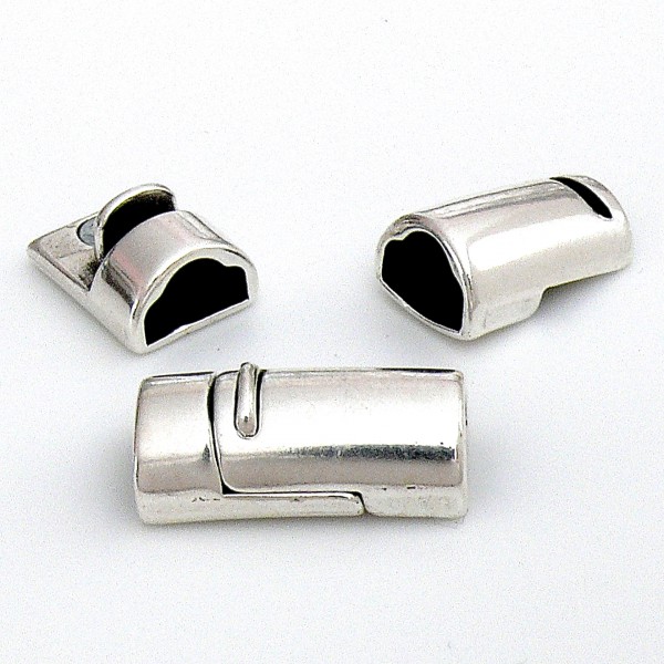 Magneetsluiting dubbel gestikt ovaal leer, gat 6x10mm, Antiek zilver