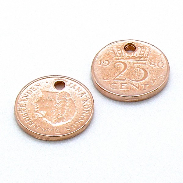 Bedel munt 25 cent, maat 18mm, Rose goud