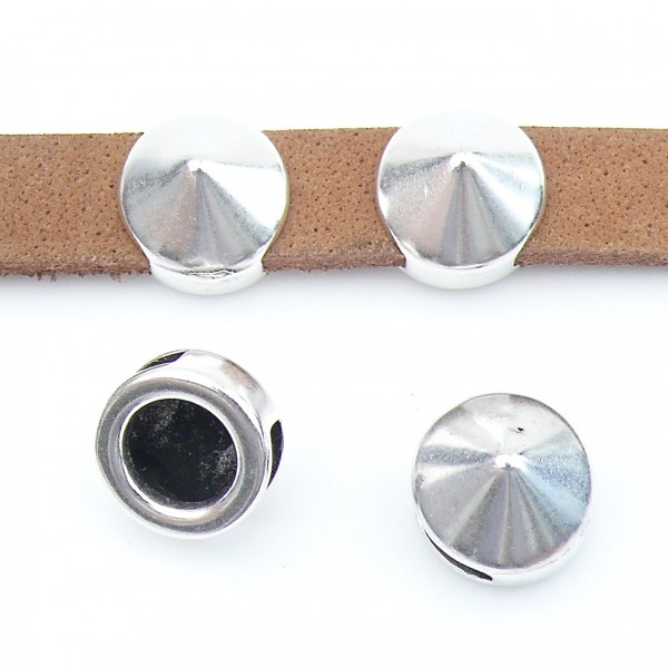 Schuifkraal spike voor 10mm breed leer, DQ Antiek Zilver