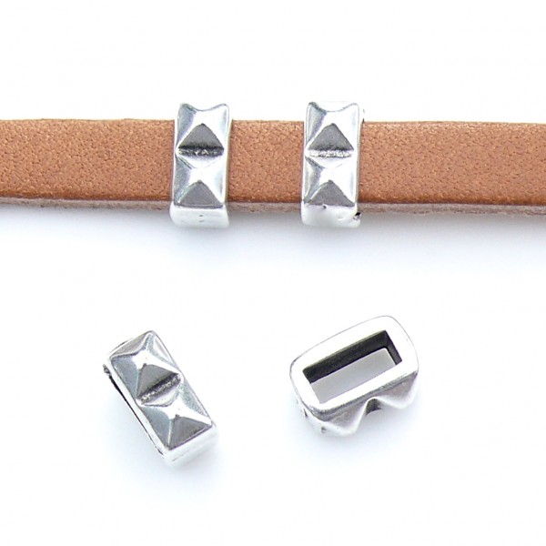 Schuifkraal met 2 spikes voor 5mm breed leer, DQ Antiek zilver