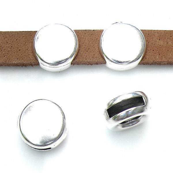 Schuifkraal rond voor 10mm breed leer, DQ, Antiek zilver