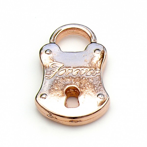 Bedel hangslot met tekst Forever 18x30mm, Rose goud