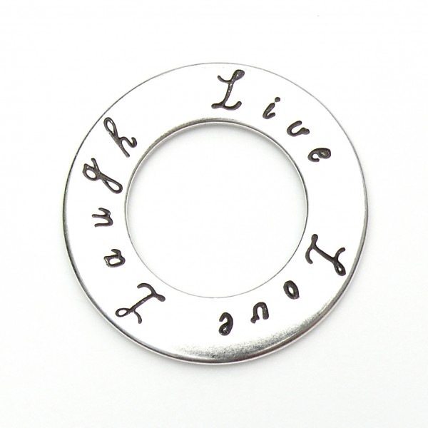 DQ ring met tekst Live Love Laugh, 38mm, antiek zilver