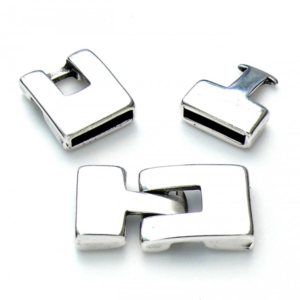 Sluiting voor 14mm breed leer, Antiek zilver