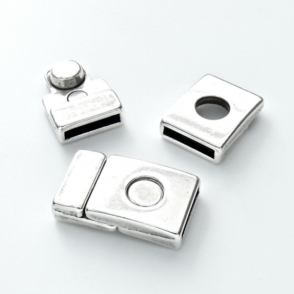 Magneetsluiting voor 14/15mm breed leer, DQ Antiek Zilver