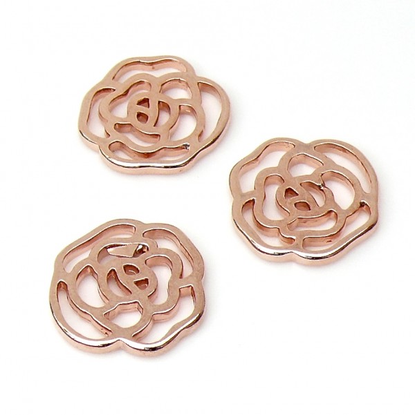 Tussenzetsel opengewerkte roos, maat 18mm, Rose Goud