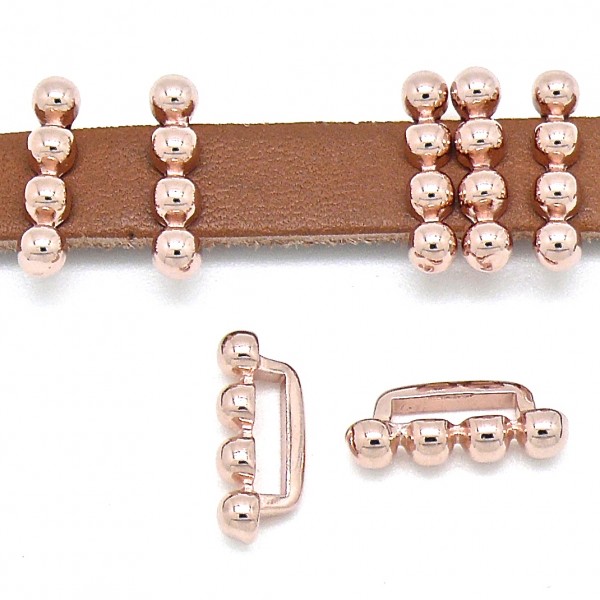Schuifkraal met 4 bolletjes, 7,3x17,8mm, DQ Rose Goud