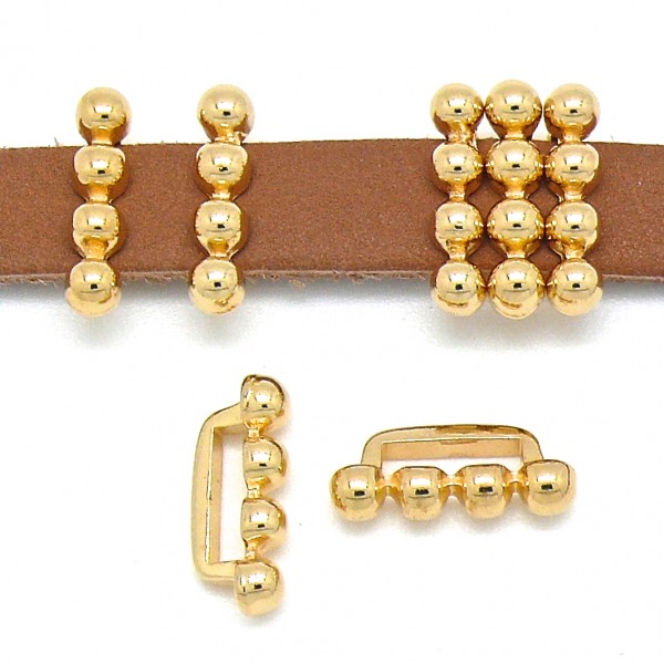 Schuifkraal met 4 bolletjes, 7.3x17.8mm, Goud