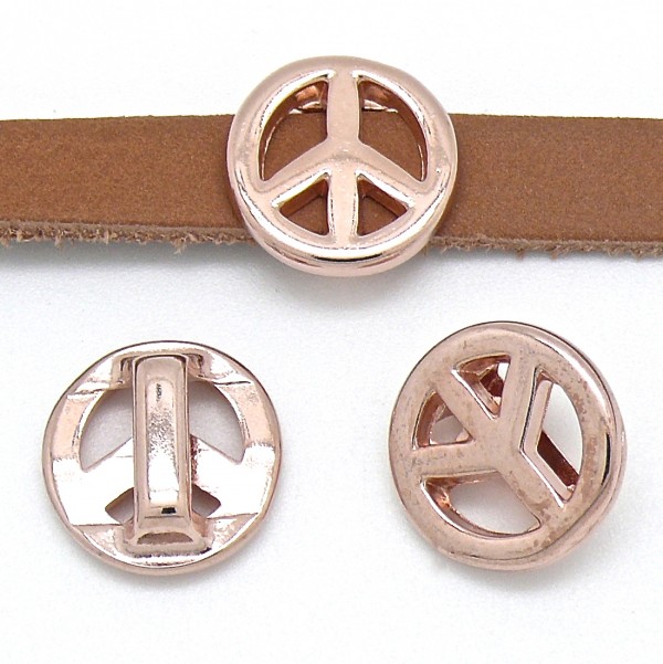 DQ Schuifkraal Peace voor 10mm breed leer, Rose Goud