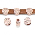 Schuifkraal rond spiraal voor 6mm breed leer, 9x9mm, Rose goud