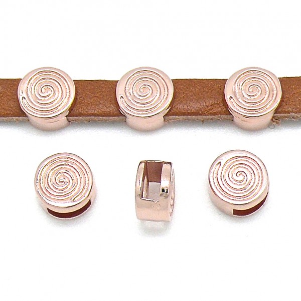 Schuifkraal rond spiraal voor 6mm breed leer, 9x9mm, Rose goud