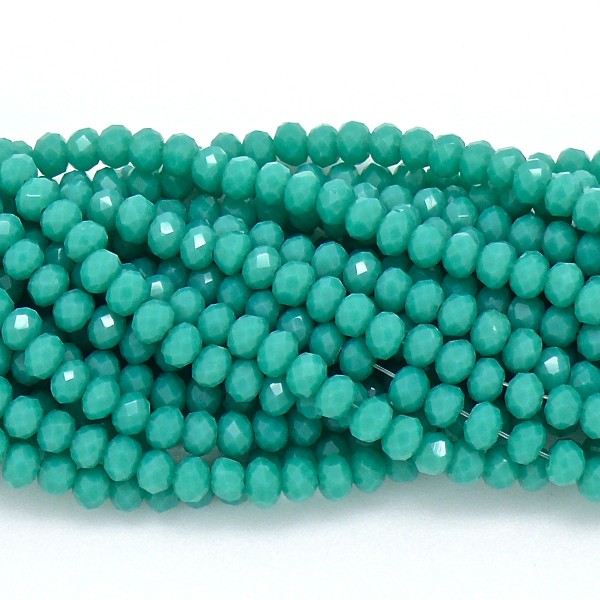 DQ glaskraal rondelle facet 3x4mm, Turquoise Green