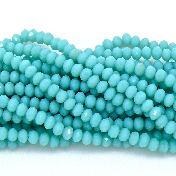 DQ glaskraal rondelle facet 3x4mm, Light Turquoise Green