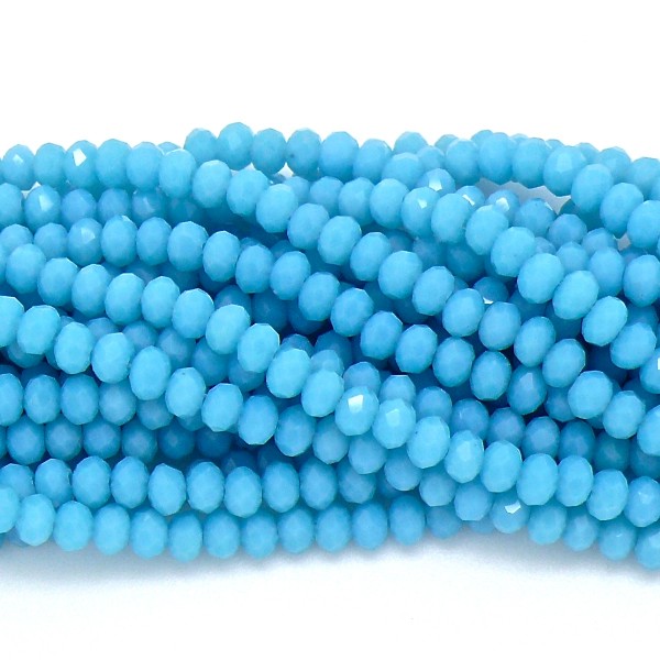 DQ glaskraal rondelle facet 3x4mm, Sea Blue