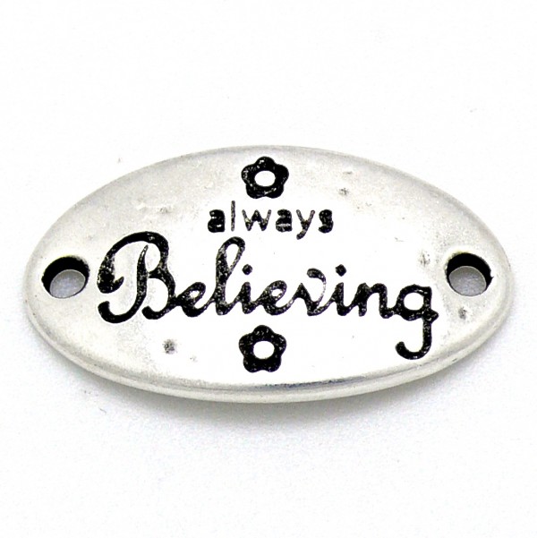 Tussenzetsel met tekst 'Always Believing', DQ Antiek Zilver
