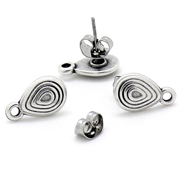 Oorsteker druppelvorm spiraal, maat 8x13mm, Antiek zilver