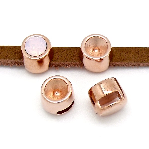 Schuifkraal Puntsteen SS29 voor 5mm breed leer, DQ Rose Goud