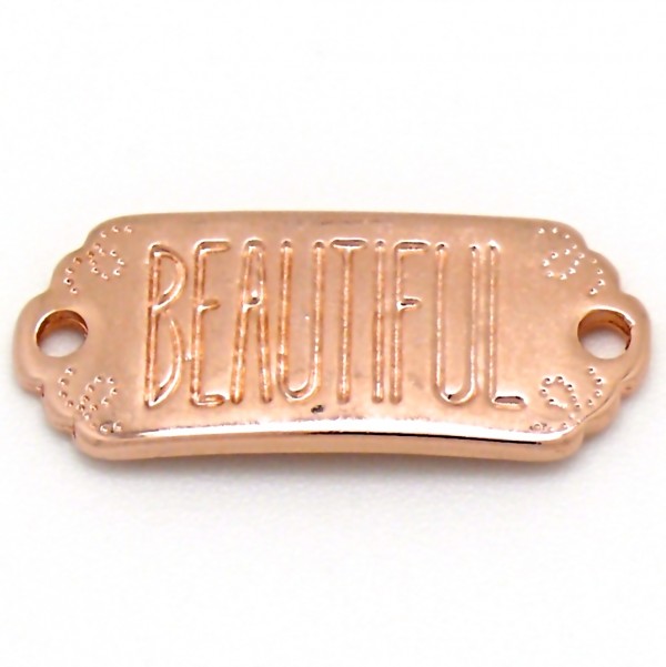 Tussenzetsel met tekst 'BEAUTIFUL', 12x30mm, Rose goud