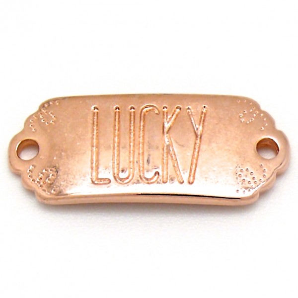 Tussenzetsel met tekst 'LUCKY', 12x30mm, Rose goud