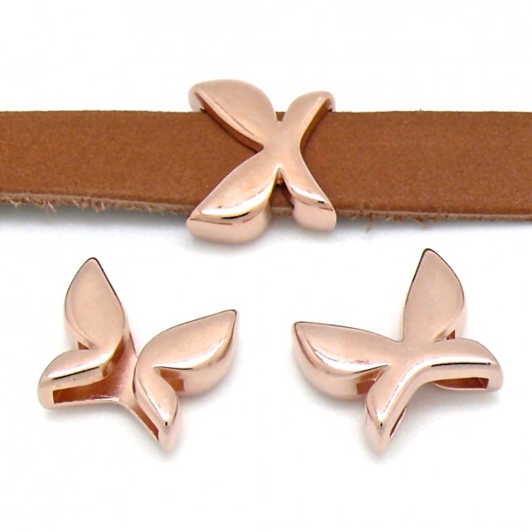 Schuifkraal vlinder voor 10mm breed leer, 15x16mm, Rose goud