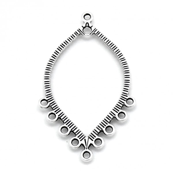 DQ oorbelhanger bladvorm met 9 ringen, antiek zilver