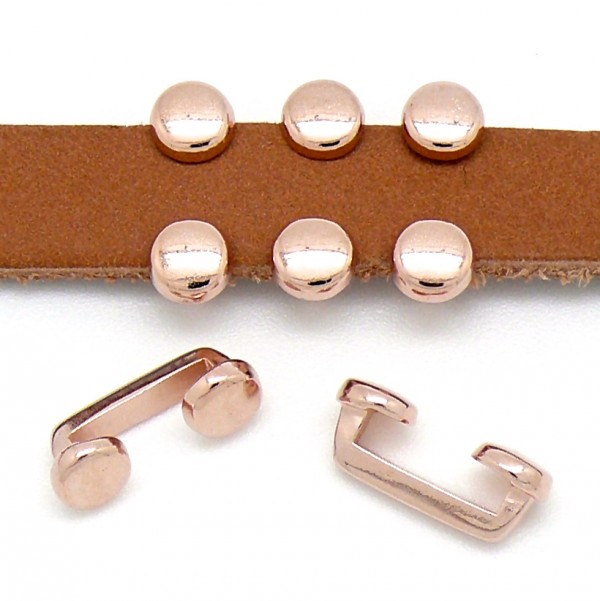 Schuifkraal 2 cirkels voor 10mm leer, DQ Rose Goud