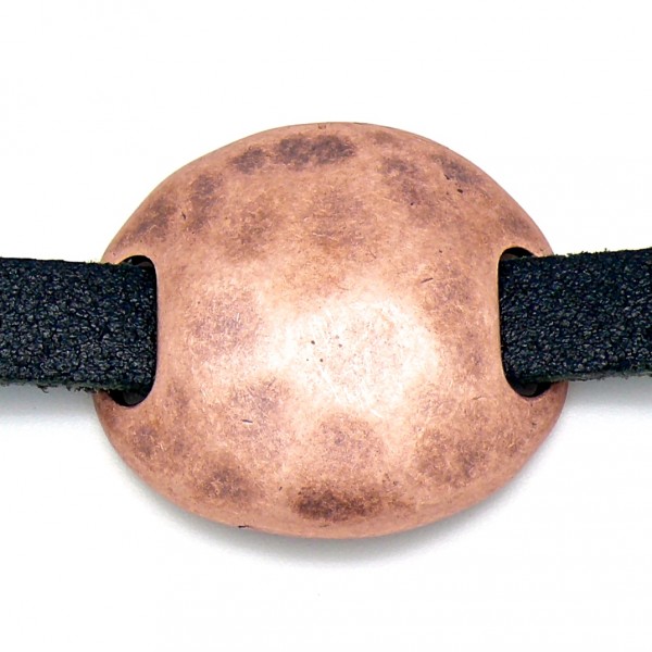 Schuifkraal rond hamerslag - 10mm breed leer, DQ Antiek Koper