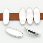 Schuifkraal smal ovaal - 10mm breed leer, 11x27mm, Antiek zilver