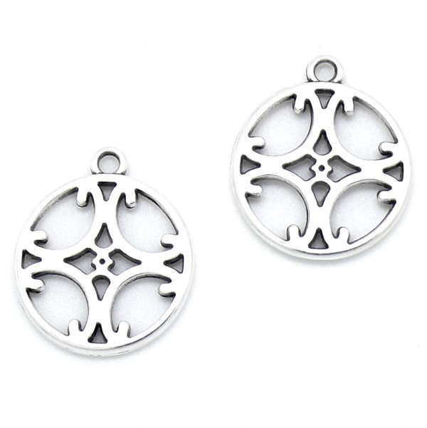 DQ Bedel rond met kruis, maat 22mm, Antiek zilver