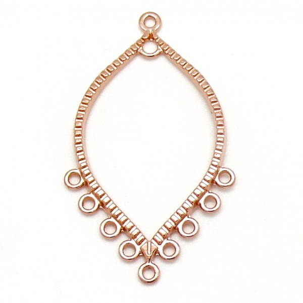 Oorbelhanger bladvorm met 9 ringen, 27x45mm, Rose goud