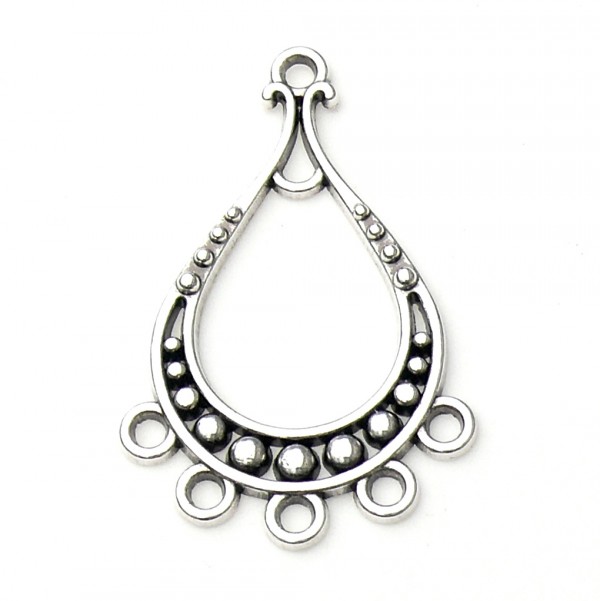 DQ oorbelhanger druppelvorm met ringen antiek zilver