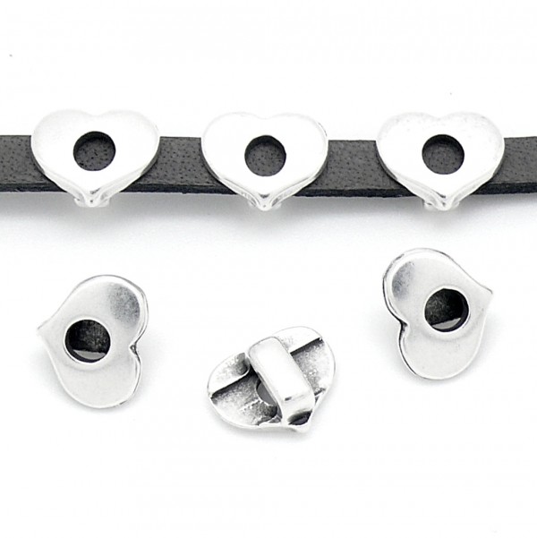 Schuifkraal hartje voor 5mm breed leer, Antiek zilver