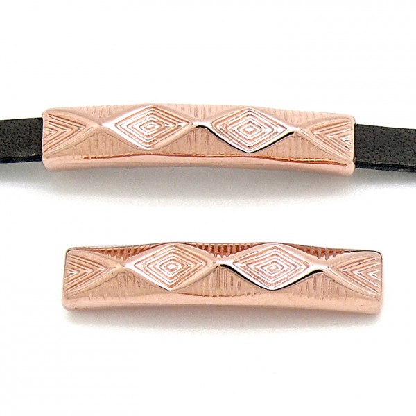 Schuifkraal Boho large 5mm breed leer, 8x38mm, Rose goud