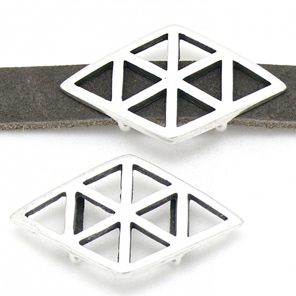 Schuifkraal Boho geometrisch rhombus - 10mm breed, Antiek zilver