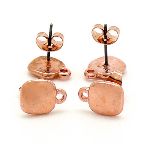 Oorsteker vierkant met oogje, 8.5x11mm, Rose goud
